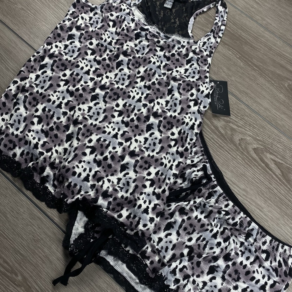 Rene Rofe Sleepwear Women's Pajama Tank Top Shorts Set Grey Leopard XL